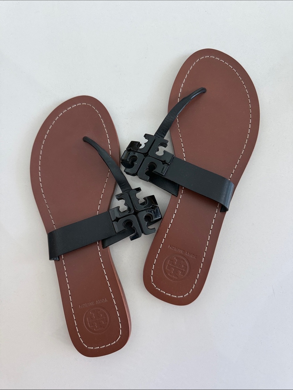 Tory Burch Women's Black and Brown Leather Slide Sandals
